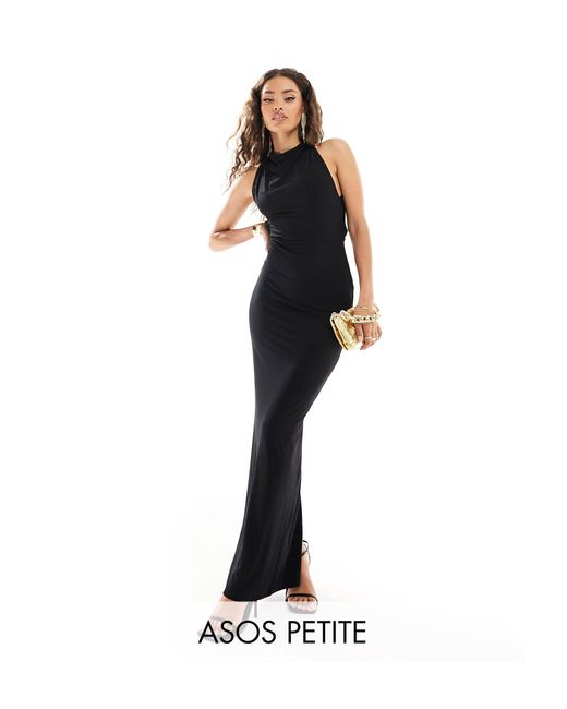 ASOS Black Asos Design Petite Halter Low Back Maxi Dress