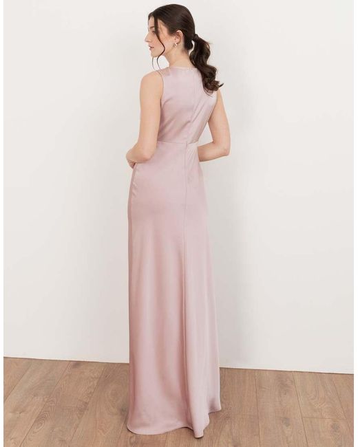 Maya Pink Sleeveless V Neck Satin Maxi Dress