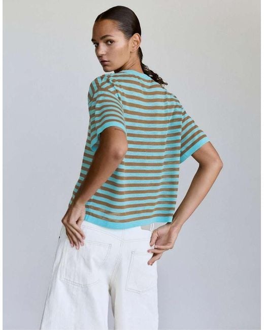 Pull&Bear Green Fine Knit Striped Jumper