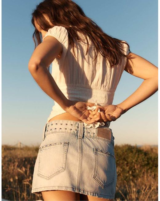Stradivarius Natural Low-waist Denim Skort With Detailing