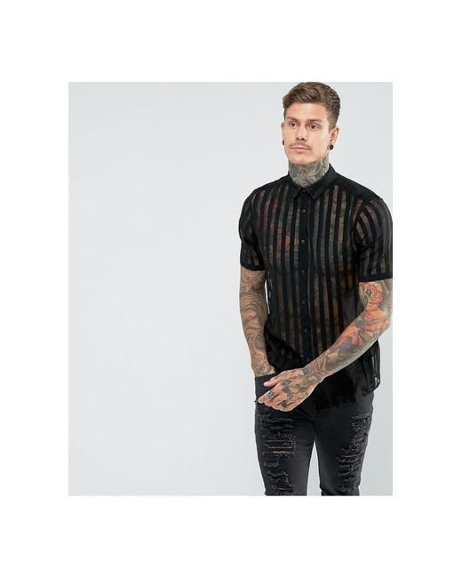 Chemise transparente à rayures en viscose coupe classique ASOS pour homme en coloris Black