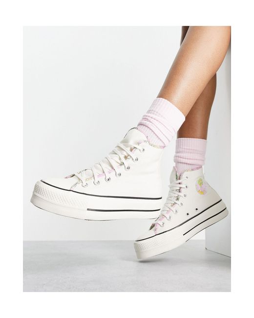 Converse Chuck Taylor - Lift - Hoge Sneakers Met Plateauzool En Bloemendetails in het White