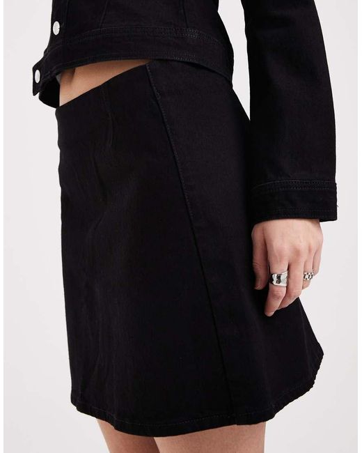 ASOS Black Denim Low Waist Flare Hem Mini Skirt Co-ord