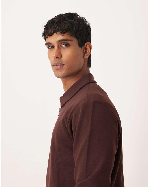 Mango Brown Cotton Mix Quarter Zip Top for men