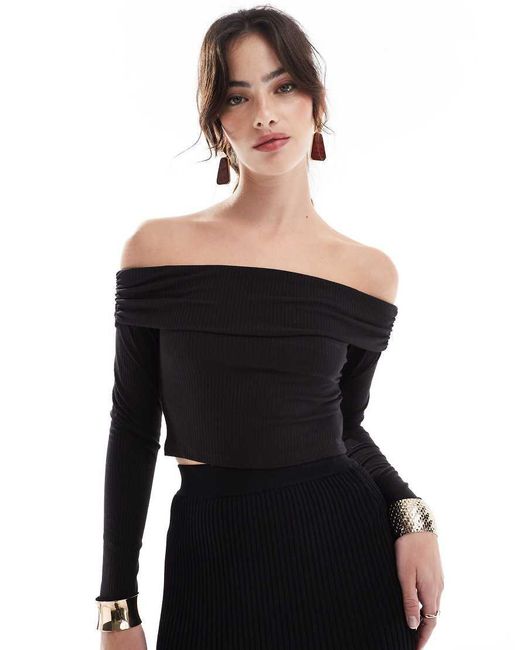 NARRATED Black Bardot Top