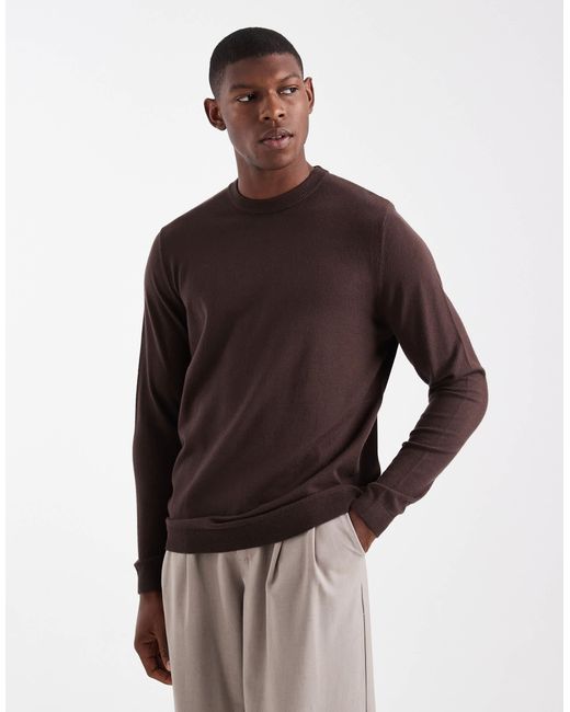ASOS Brown Knit Crew Neck Sweater for men