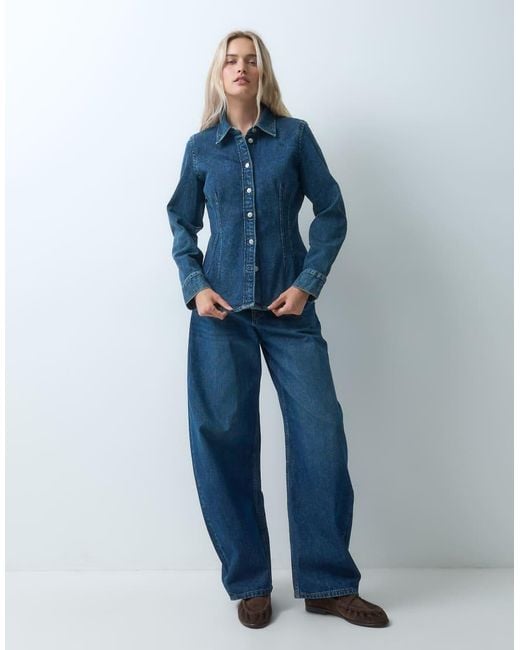 Gap Blue Longline Cinched Shirt
