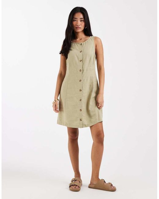 New Look Green Linen Button Through Mini Dress