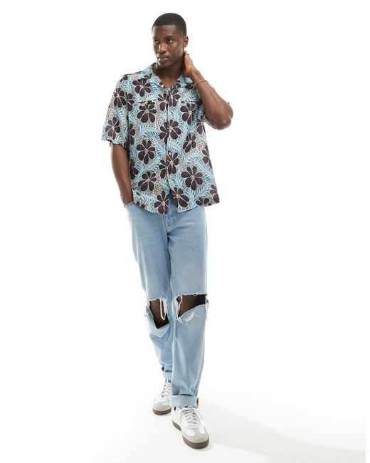 Camisa holgada con estampado floral retro y cuello ASOS de hombre de color Blue