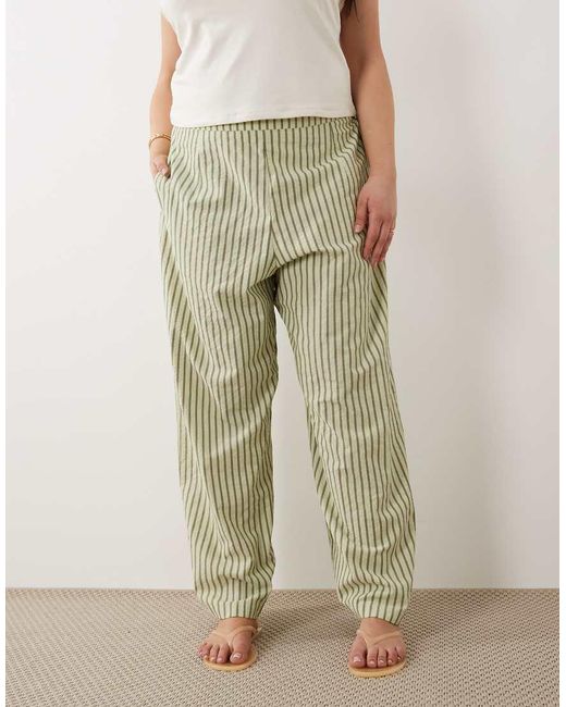 ASOS Green Asos Design Curve Textured Pull On Straight Leg Trousers