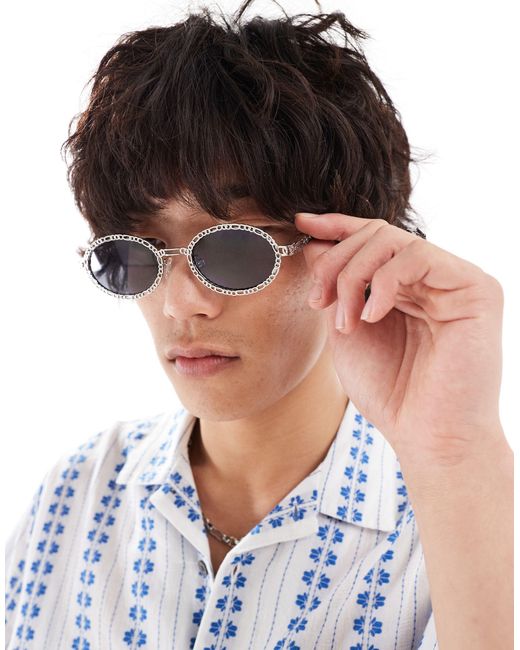ASOS – ovale sonnenbrille in Blue für Herren