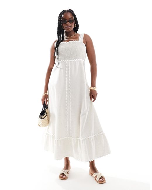 Asos design curve - robe d'été mi-longue en lin avec bords ric-rac contrastants - grège ASOS en coloris White