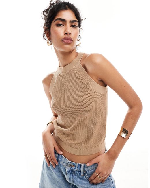 & Other Stories Natural Knitted Halter Neck Cropped Top