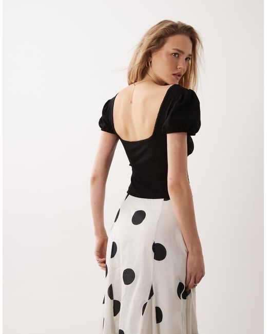 Miss Selfridge Black Puff Sleeve Milkmaid Top