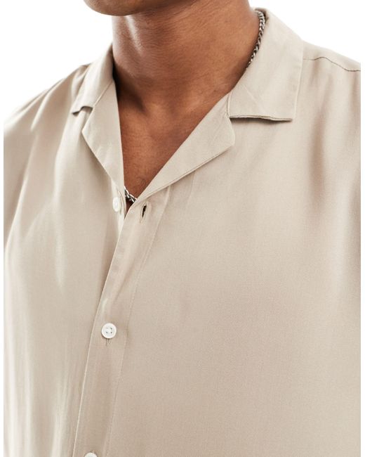 Chemise décontractée en viscose avec col à revers - taupe ASOS pour homme en coloris Natural