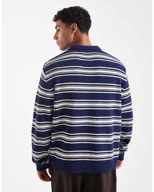 Jack & Jones Blue Knit Striped Polo Shirt for men
