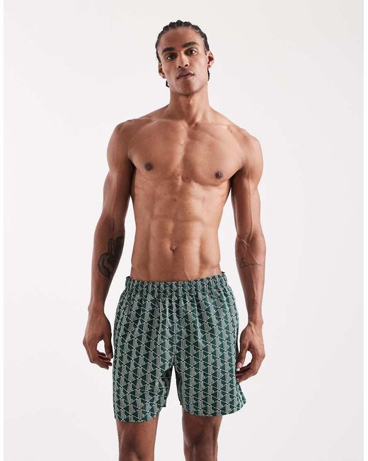 Lacoste Green Monogram Swim Shorts for men