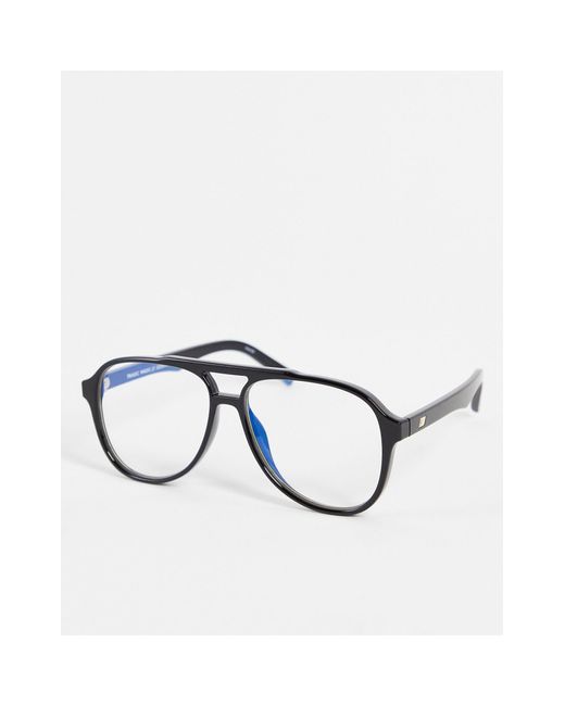 Le Specs Synthetic Tragic Magic Aviator Blue Light Glasses In Black 