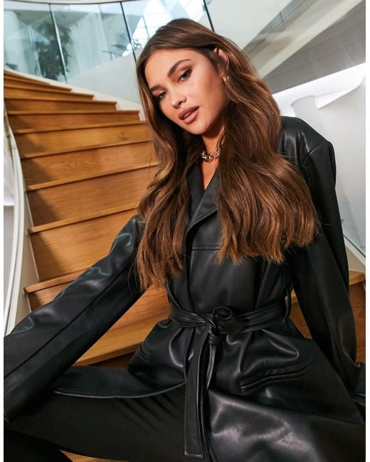 ASOS Black Belted Faux Leather 90s Mom Jacket