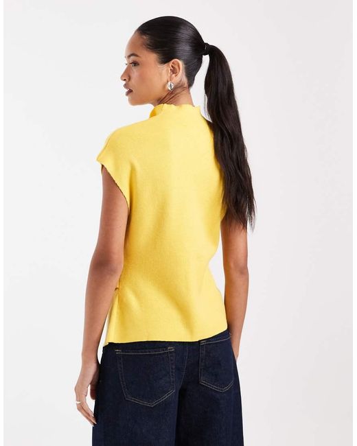ASOS Yellow Placket Detail High Neck Button Through Top