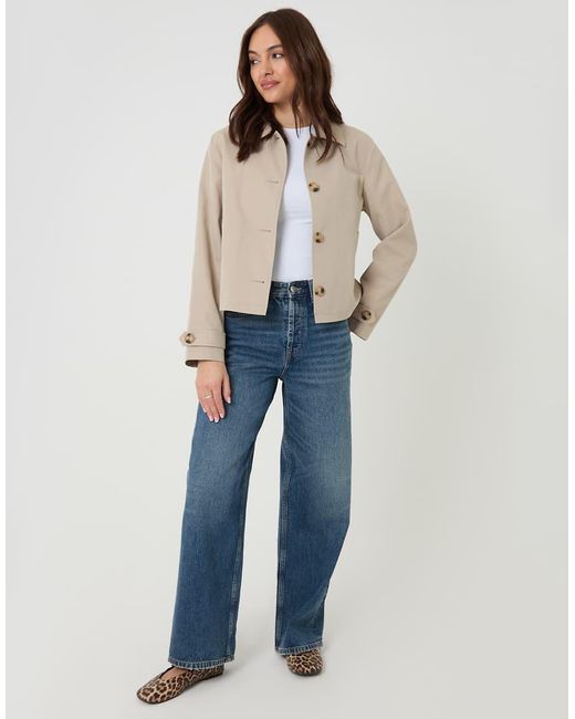 Threadbare Natural Cropped Hooded Trench Coat