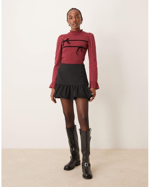 Neon Rose Red Shir Long Sleeve Blouse With Velvet Ties