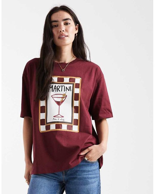 Threadbare Red Cotton Short Sleeve Martini Graphic T-shirt