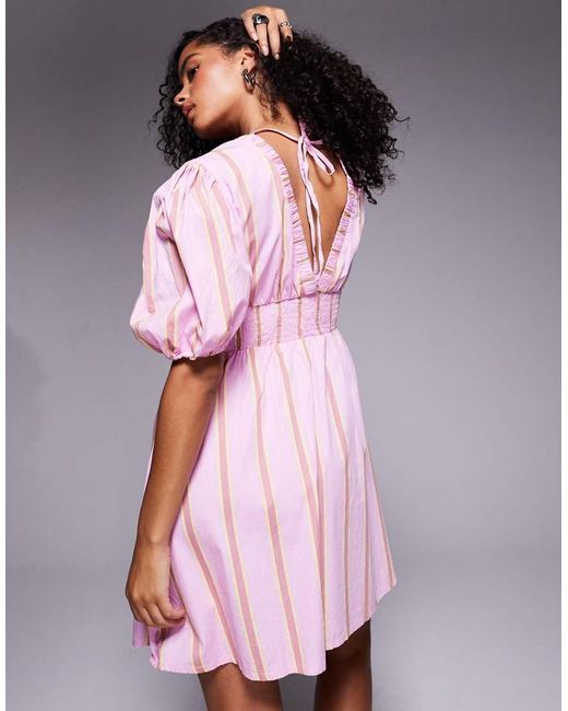 River Island Pink Puff Sleeve Mini Dress