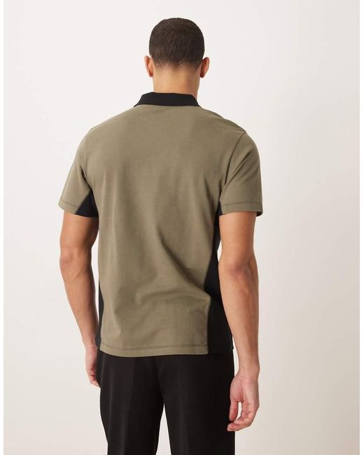 ASOS Green Heavyweight Regular Fit Polo T-shirt With Panels And Chest Embroidery for men