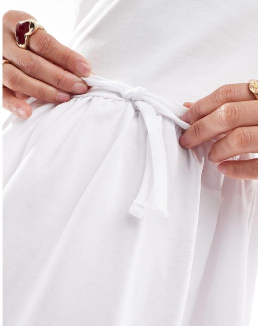 Collusion White Mini Smock Dress With Tie Detail