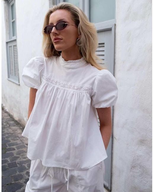 Daisy Street Gray X Emma Jean Ruffle Lace Detail Smock Blouse