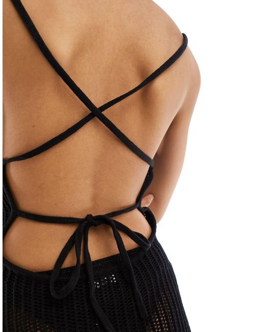 Miss Selfridge Black Beach Crochet Tie Back Detail Maxi Dress