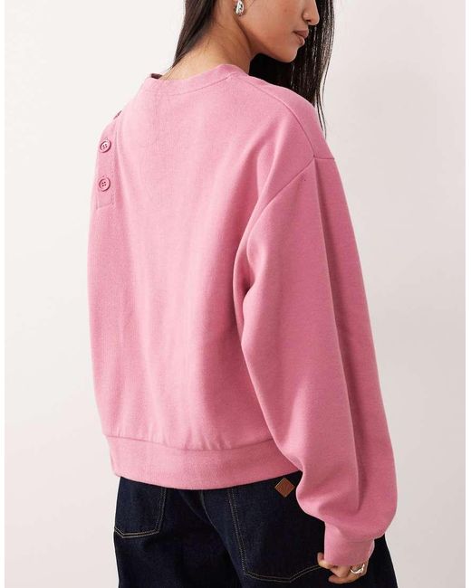ASOS Pink Supersoft Button Shoulder Detail Sweatshirt