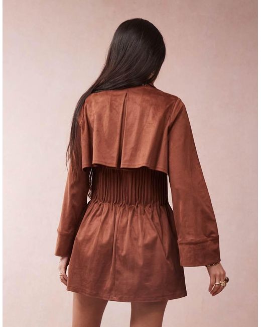ASOS Brown Suedette Shirt Mini Dress With Cinched Pleat Waist