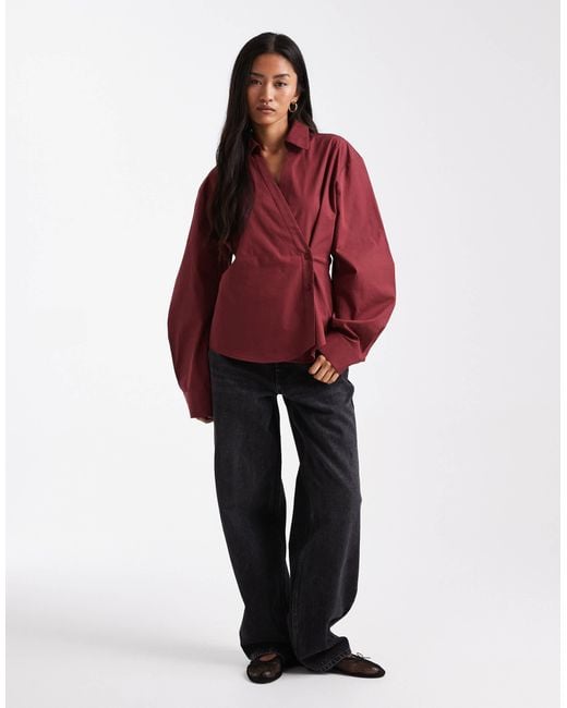ASOS Red Wrap Shirt With Cocoon Sleeve