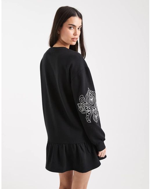 Miss Selfridge Black Cutwork Embroidered Drop Waist Sweat Dress