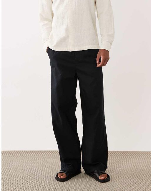ASOS White baggy Fit Linen Blend Trousers for men