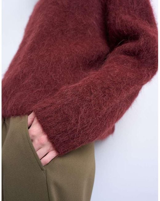 TOPSHOP Red Knitted Premium Alpaca-blend Crew Neck Boxy Jumper