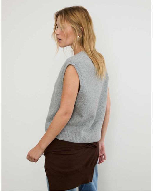 Stradivarius Blue Soft Knit V-Neck Vest