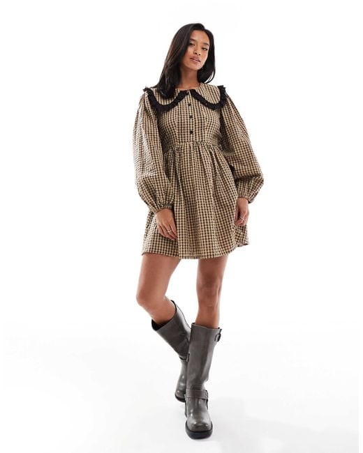 Miss Selfridge Natural Long Sleeve Collar Tea Dress