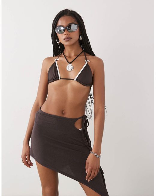 Lioness Brown Moss Tie Side Asymmetric Beach Skirt Co-ord