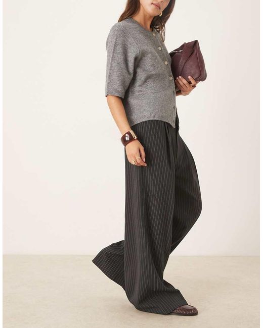 ASOS Natural Tailoring Low Rise Wide Leg Trousers With Asymmetric Waistband