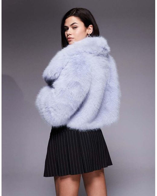 Kiwi & Co Blue Lyla Faux Fur Oversized Collar Detail Cropped Jacket