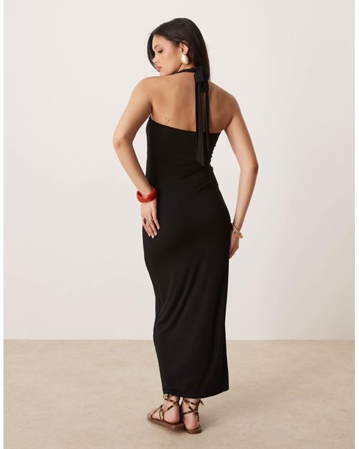 Gina Tricot Tie Up Backless Halterneck Midaxi Dress in Black | Lyst