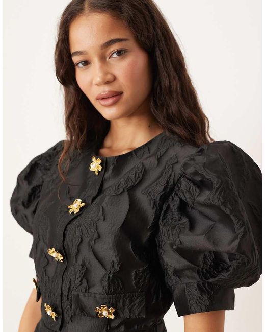 Sister Jane Black Anemone Jacquard Mini Dress