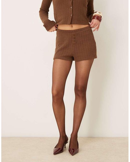 ASOS Geribbelde Ajourgebreide Hotpants in het Natural