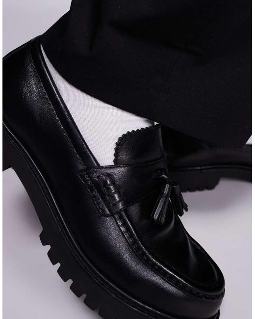 Mocasines Negros Con Borlas De Cuero Sean De Walk London de hombre de color Black