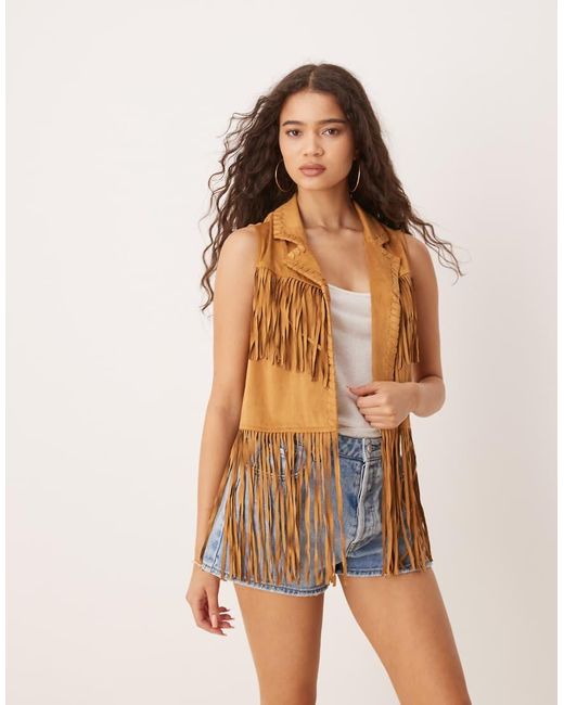 Wrangler Brown X Lainey Wilson Faux Suede Fringe Waistcoat