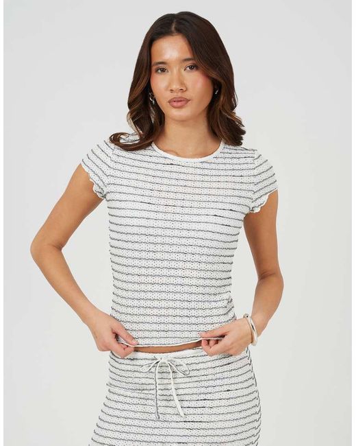 Brave Soul Gray Textured Jersey Stripe Short Sleeve Top