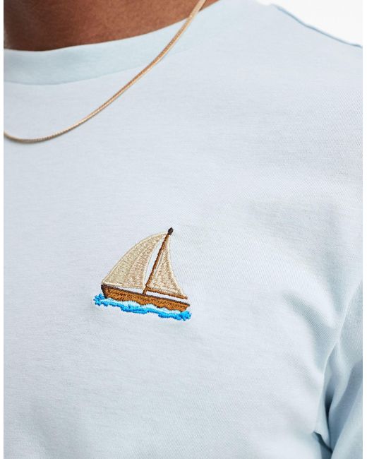 Threadbare Blue Boat Embroidery T-shirt for men
